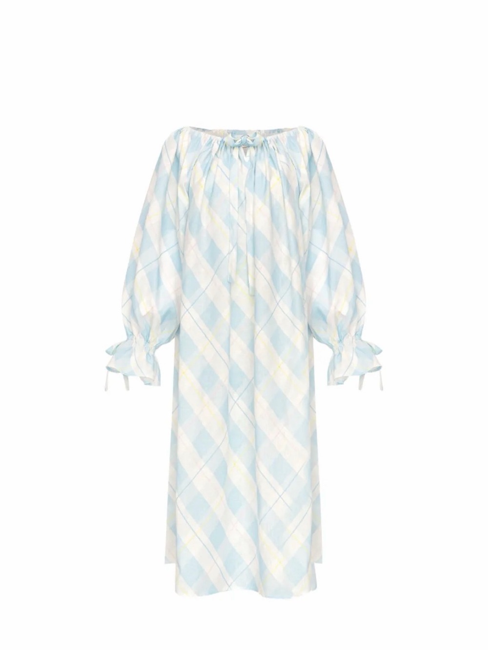 Sleeper Light Blue and Cream Plaid Midi Dress